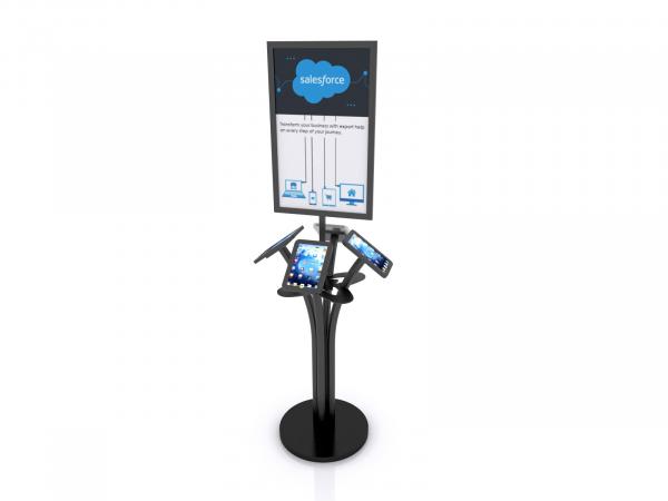 MOD-1347 Portable iPad Kiosk  with Signholder -- Black --  Laminated Base with Wire Management